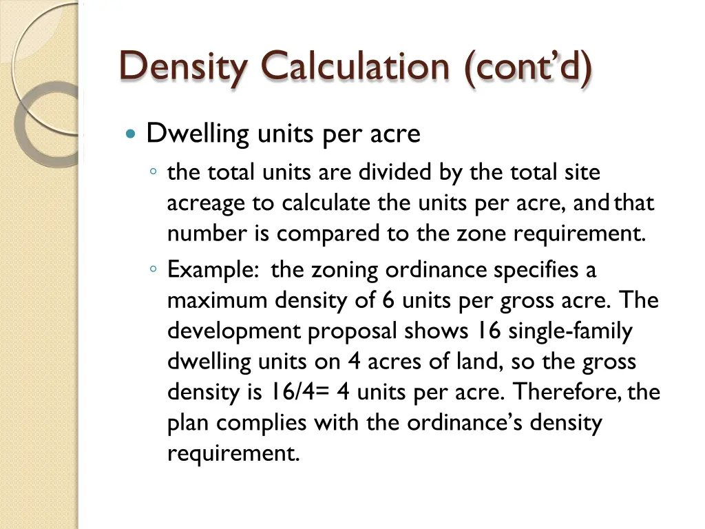 density calculation cont d