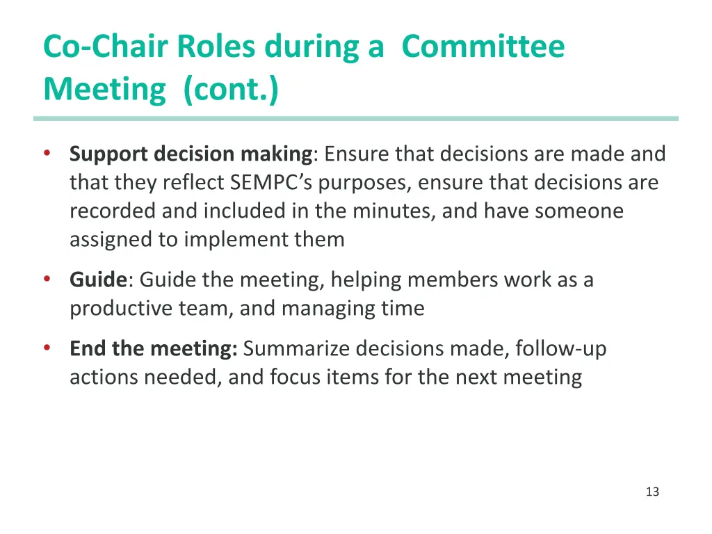 co chair roles during a committee meeting cont