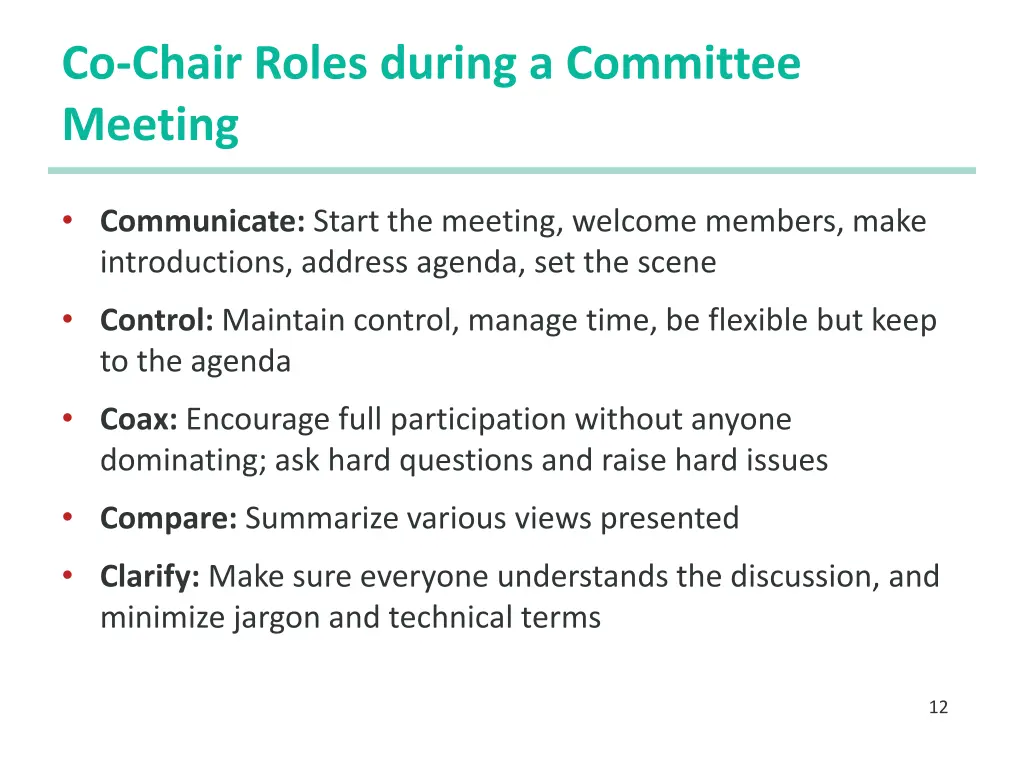 co chair roles during a committee meeting