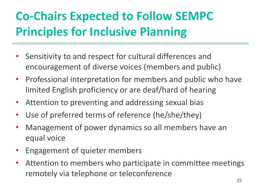 co chairs expected to follow sempc principles