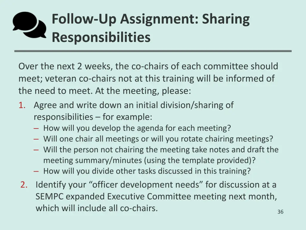 follow up assignment sharing responsibilities