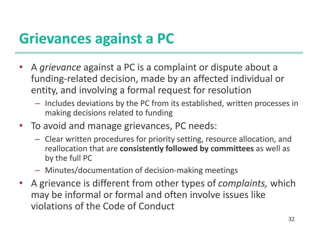 grievances against a pc