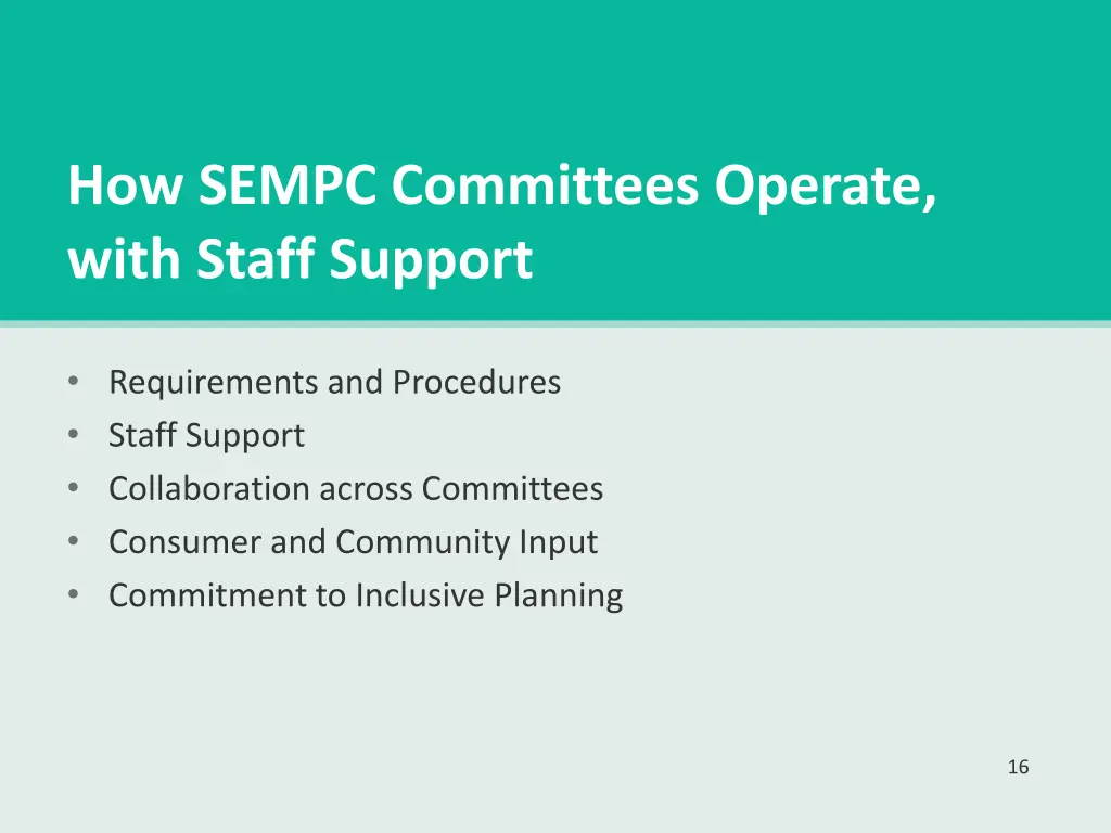 how sempc committees operate with staff support