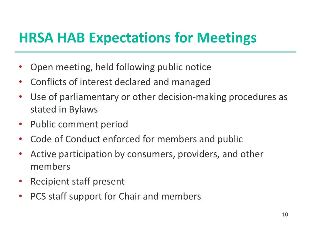 hrsa hab expectations for meetings