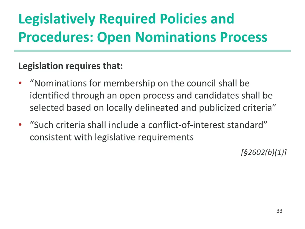 legislatively required policies and procedures