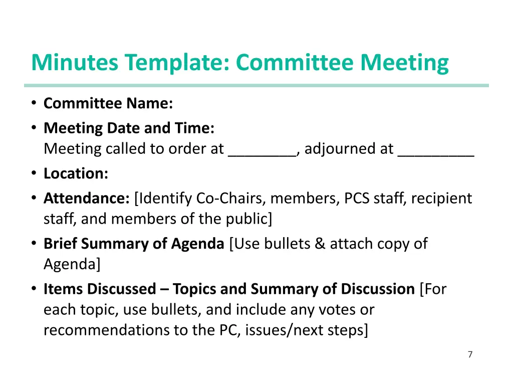 minutes template committee meeting