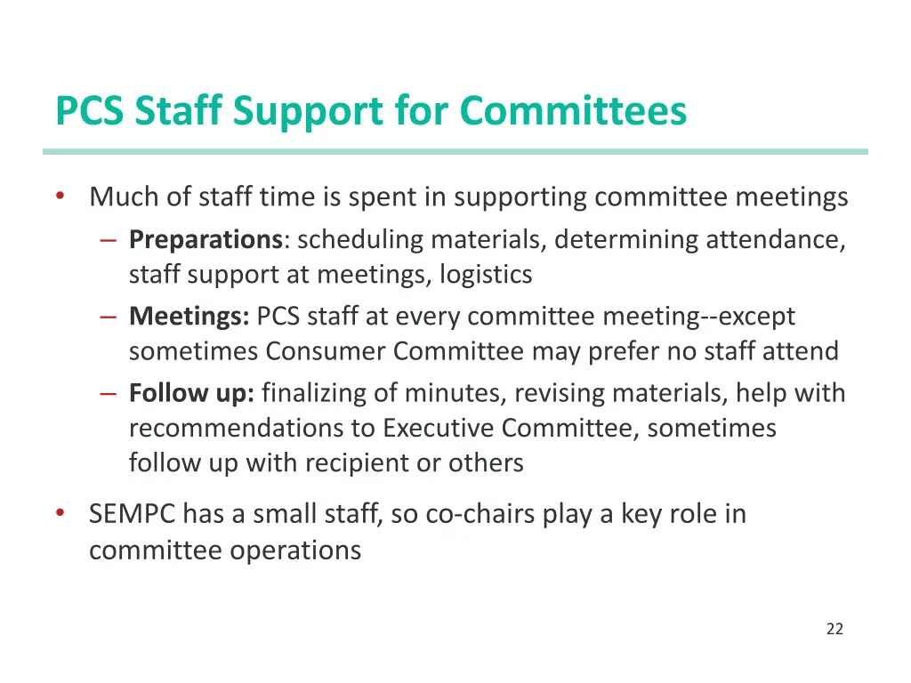 pcs staff support for committees