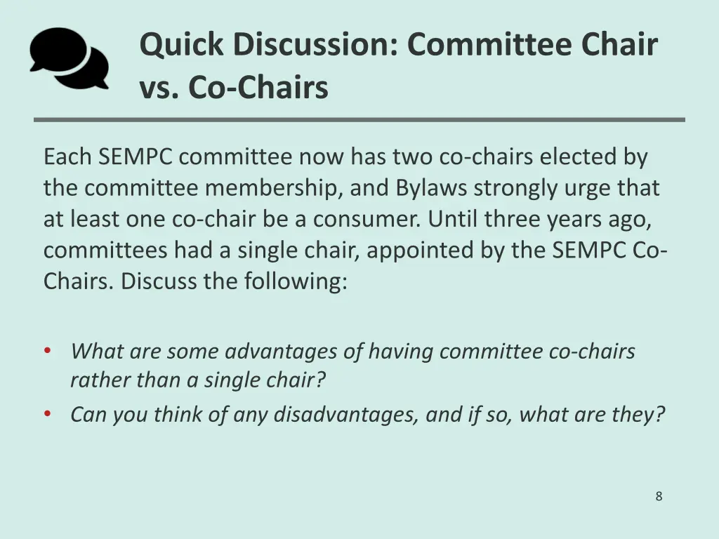 quick discussion committee chair vs co chairs