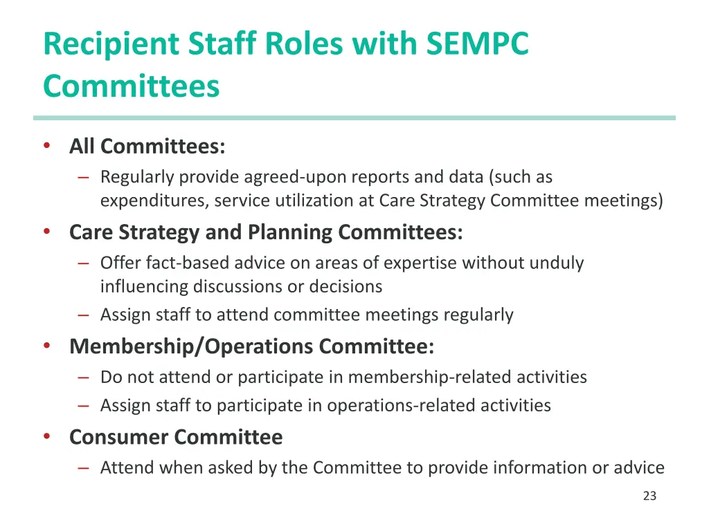 recipient staff roles with sempc committees