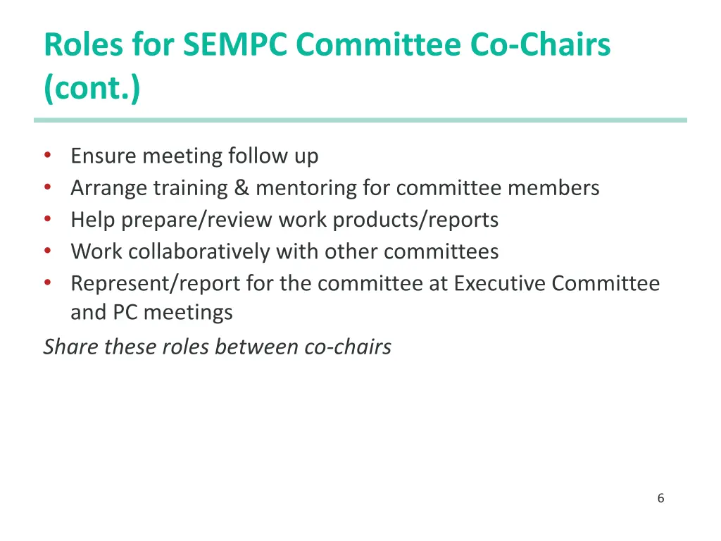 roles for sempc committee co chairs cont