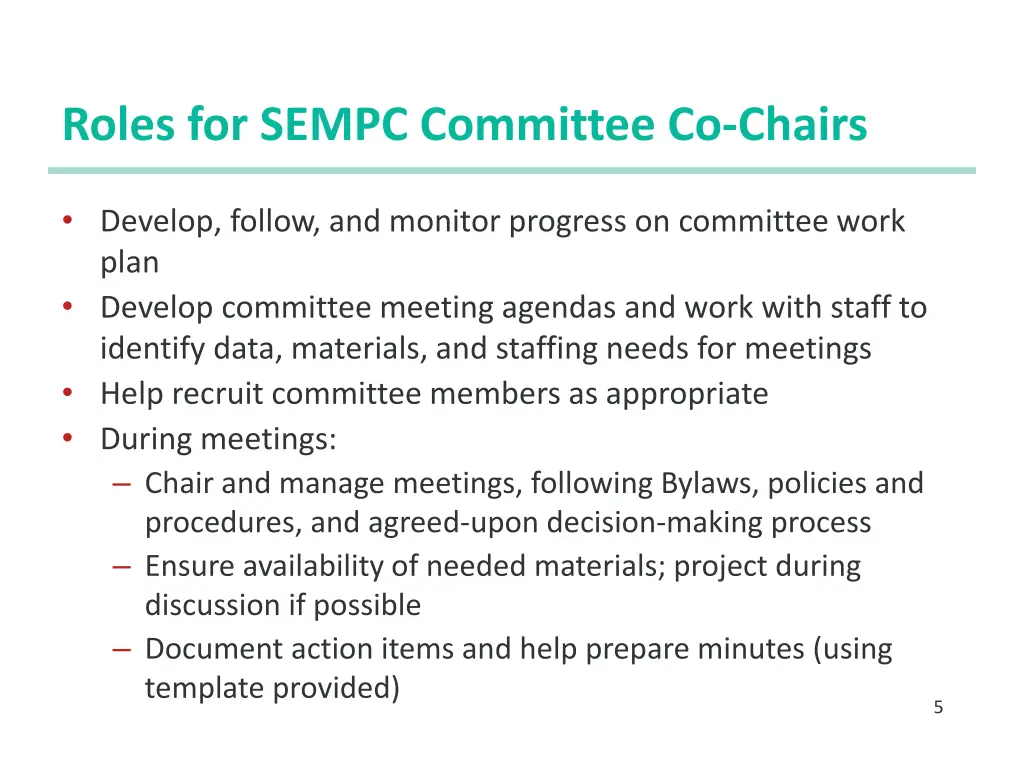 roles for sempc committee co chairs