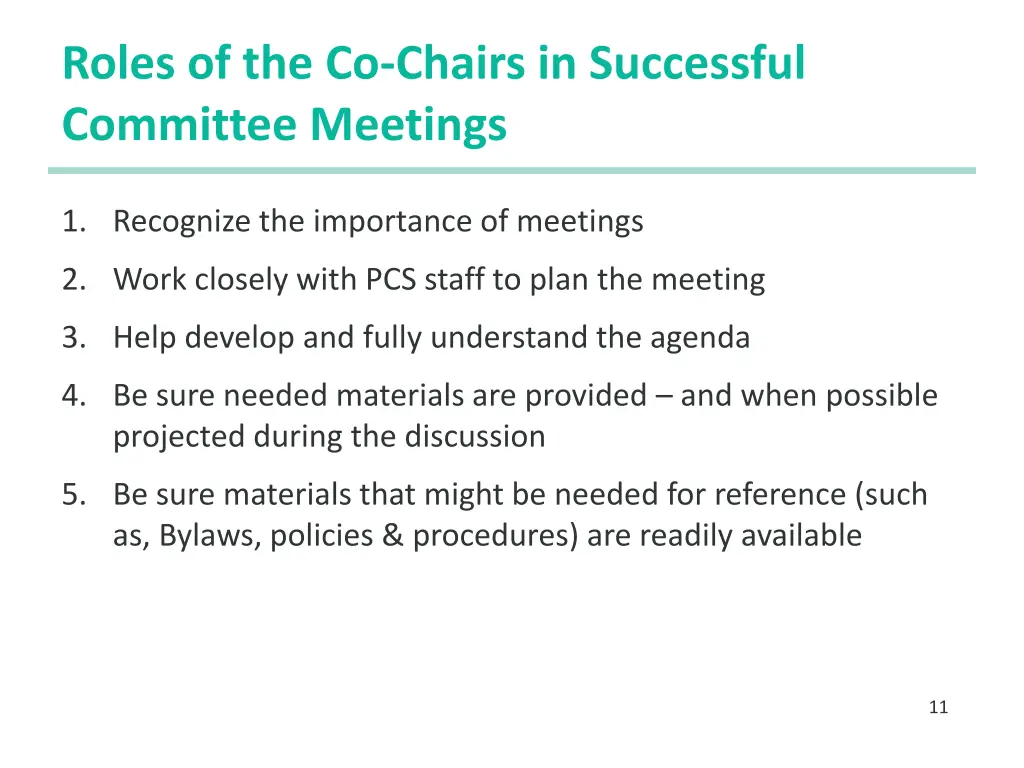 roles of the co chairs in successful committee