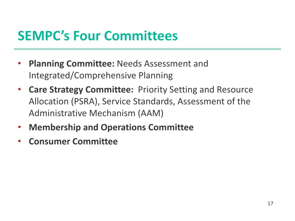 sempc s four committees