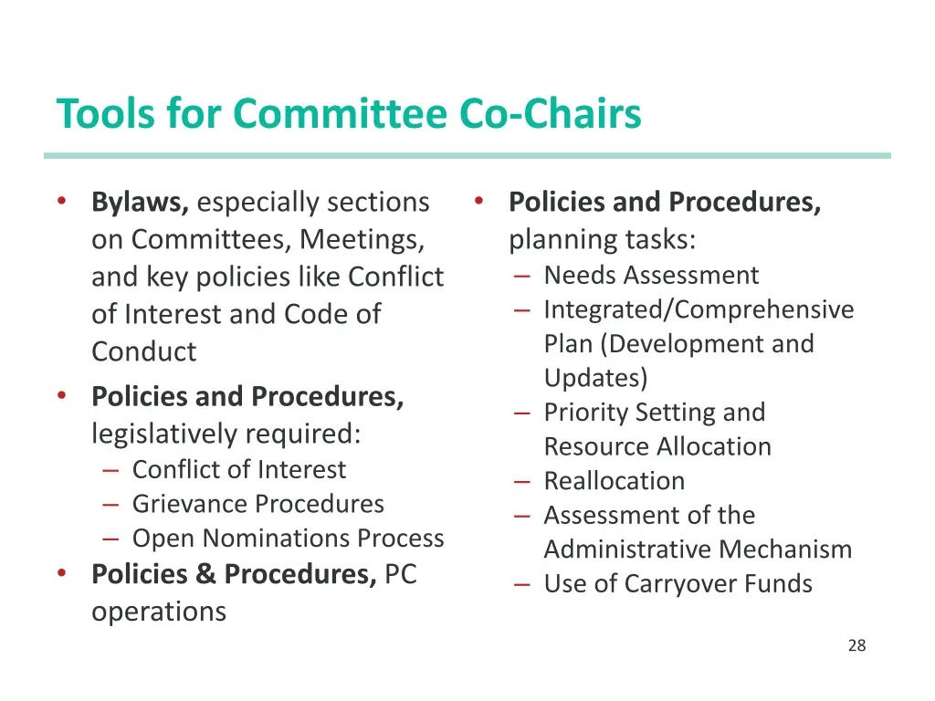 tools for committee co chairs