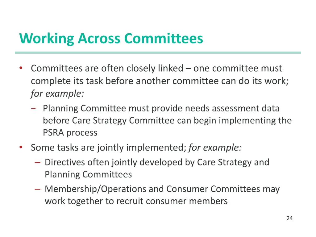 working across committees