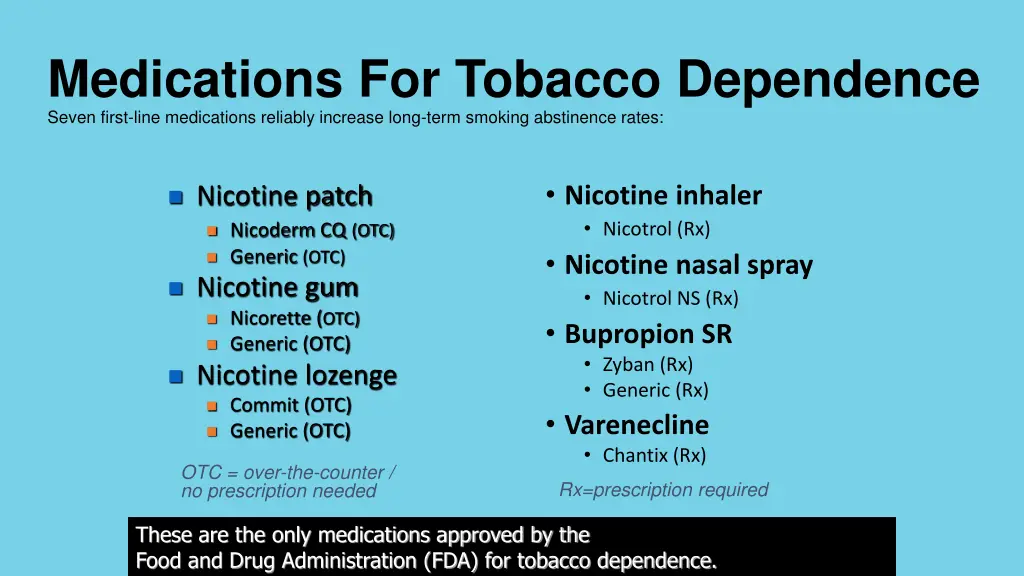 medications for tobacco dependence seven first