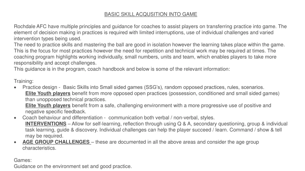 basic skill acqusition into game