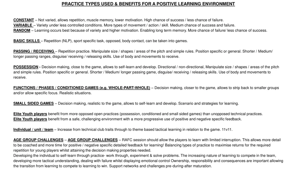 practice types used benefits for a positive