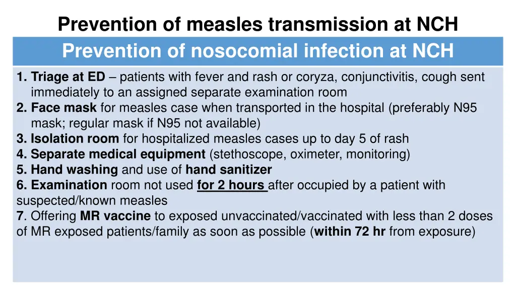 prevention of measles transmission