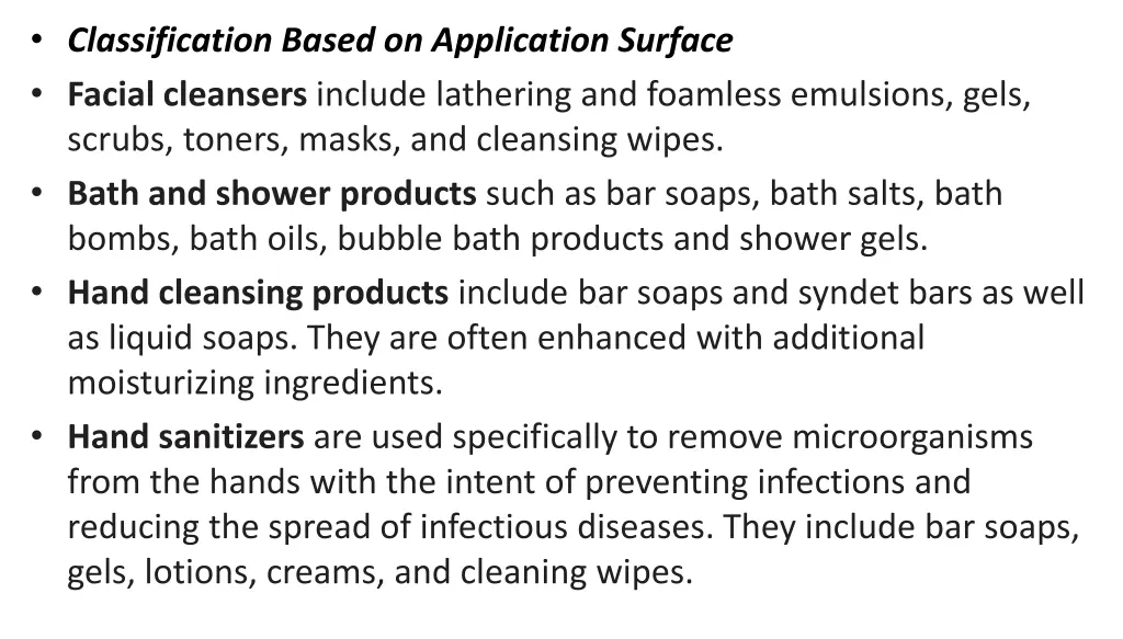 classification based on application surface