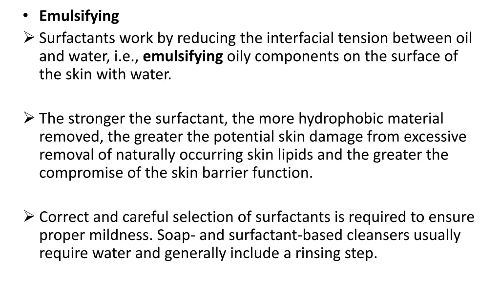 emulsifying surfactants work by reducing