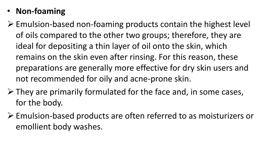 non foaming emulsion based non foaming products