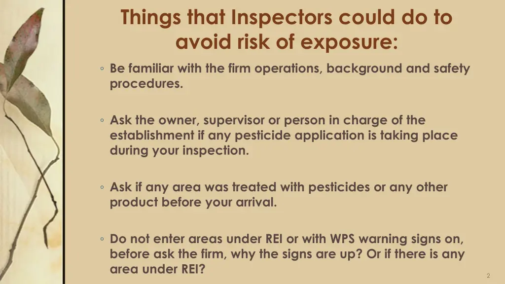 things that inspectors could do to avoid risk