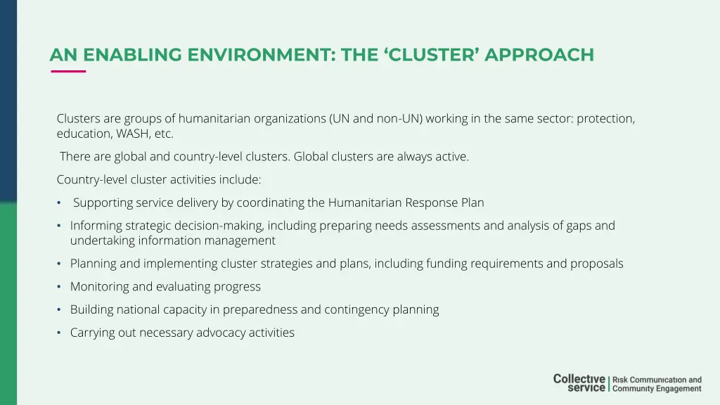 an enabling environment the cluster approach