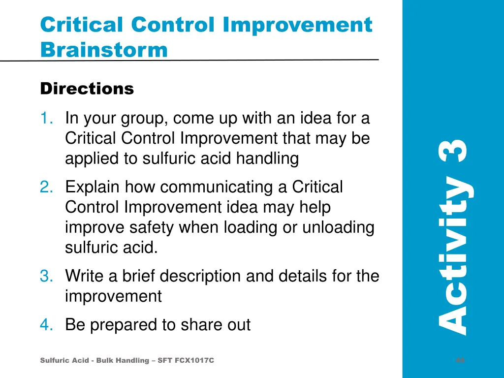 critical control improvement brainstorm