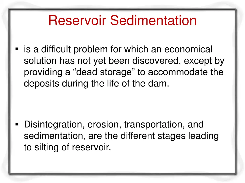 reservoir sedimentation