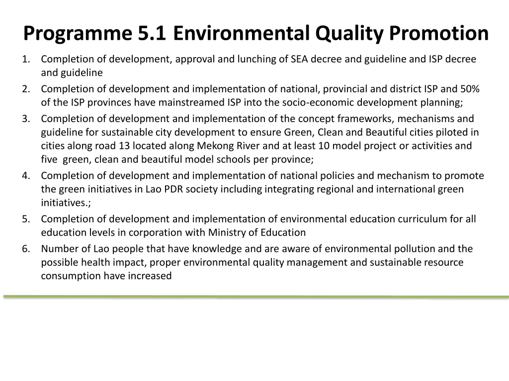 programme 5 1 environmental quality promotion