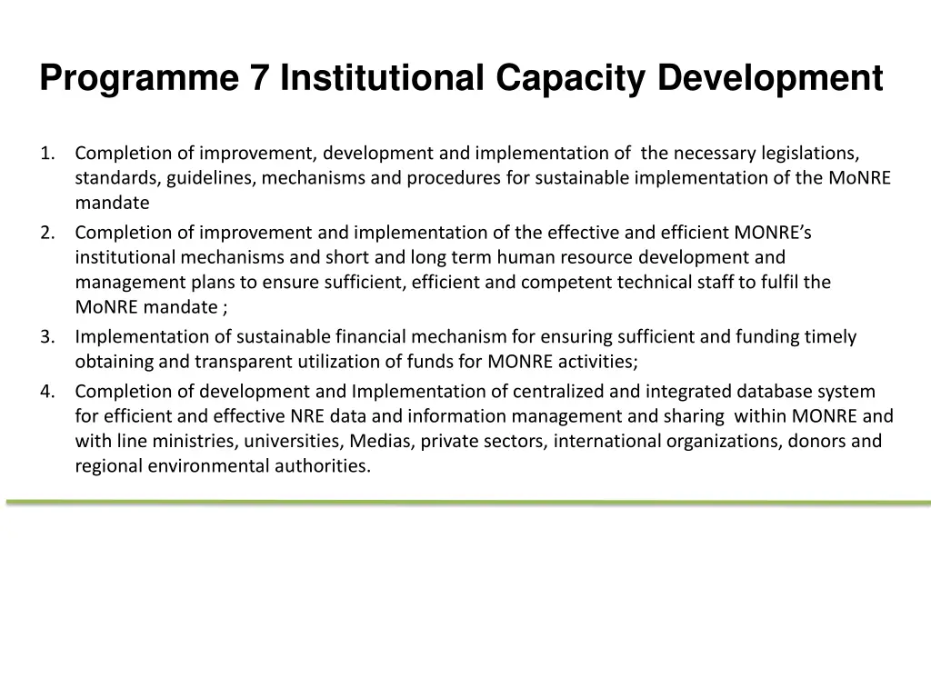 programme 7 institutional capacity development