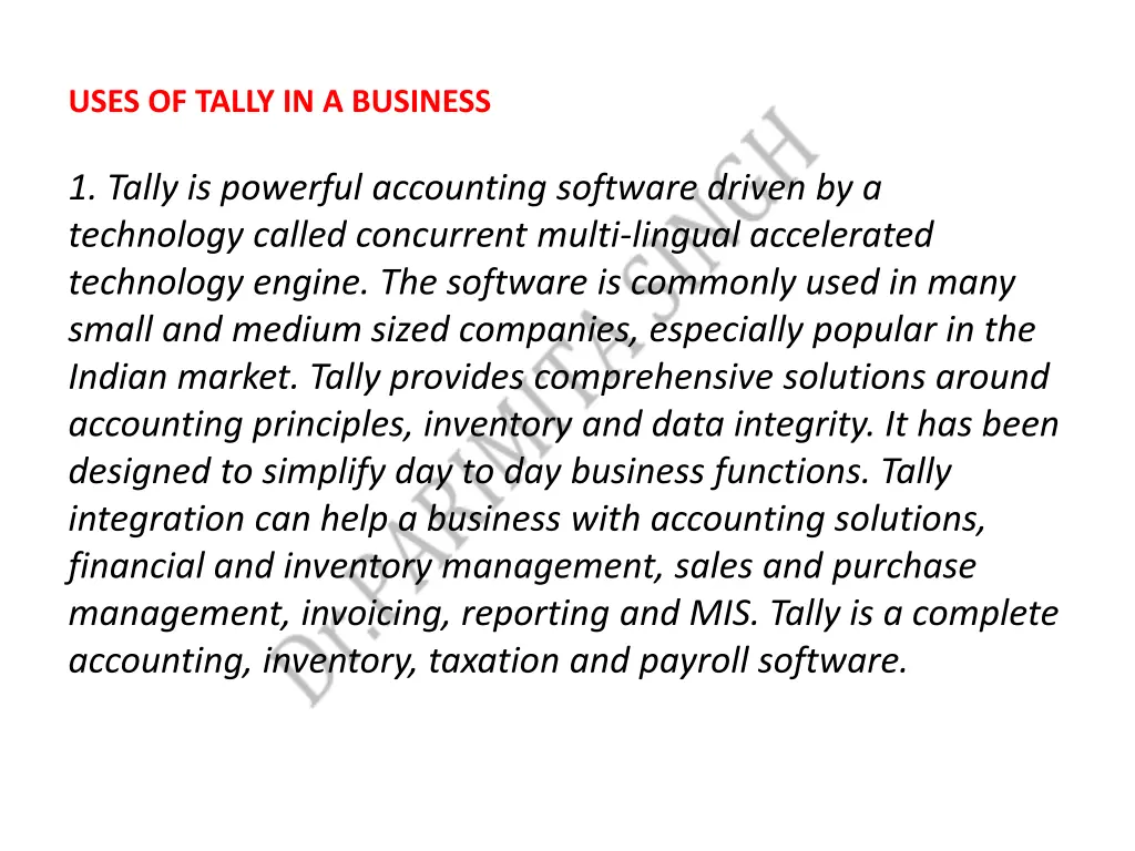 uses of tally in a business