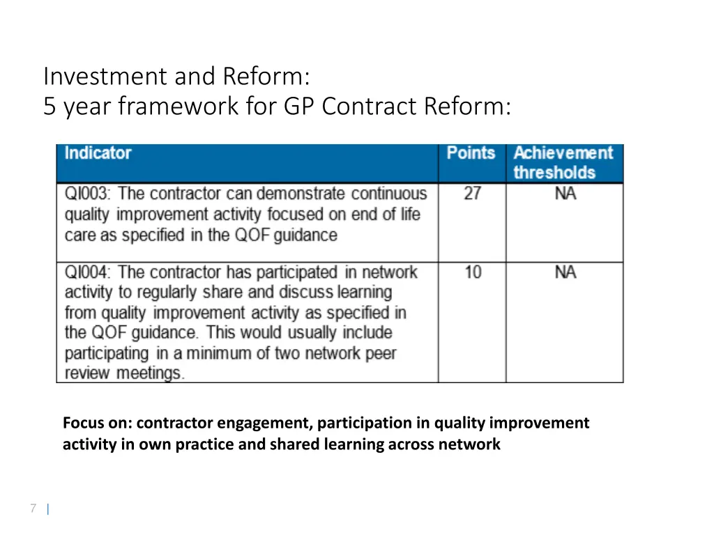 investment and reform 5 year framework 2