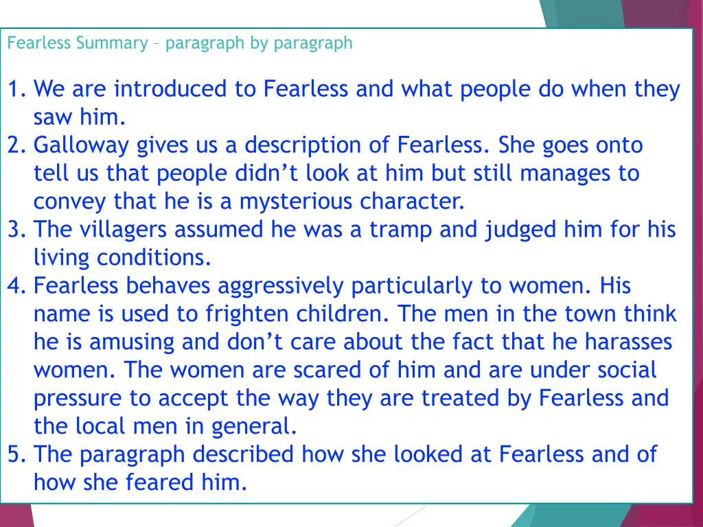 fearless summary paragraph by paragraph