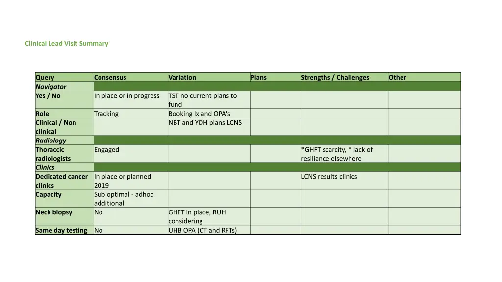 clinical lead visit summary 2