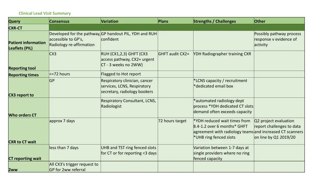 clinical lead visit summary