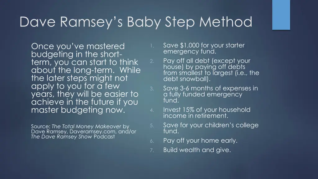 dave ramsey s baby step method