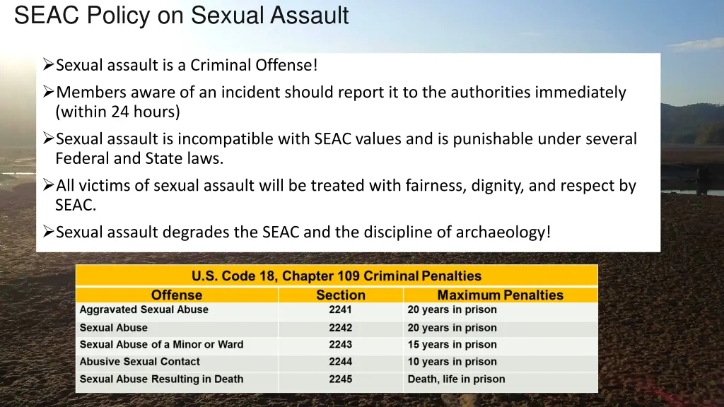 seac policy on sexual assault