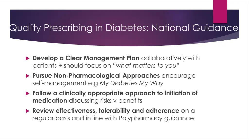 quality prescribing in diabetes national guidance