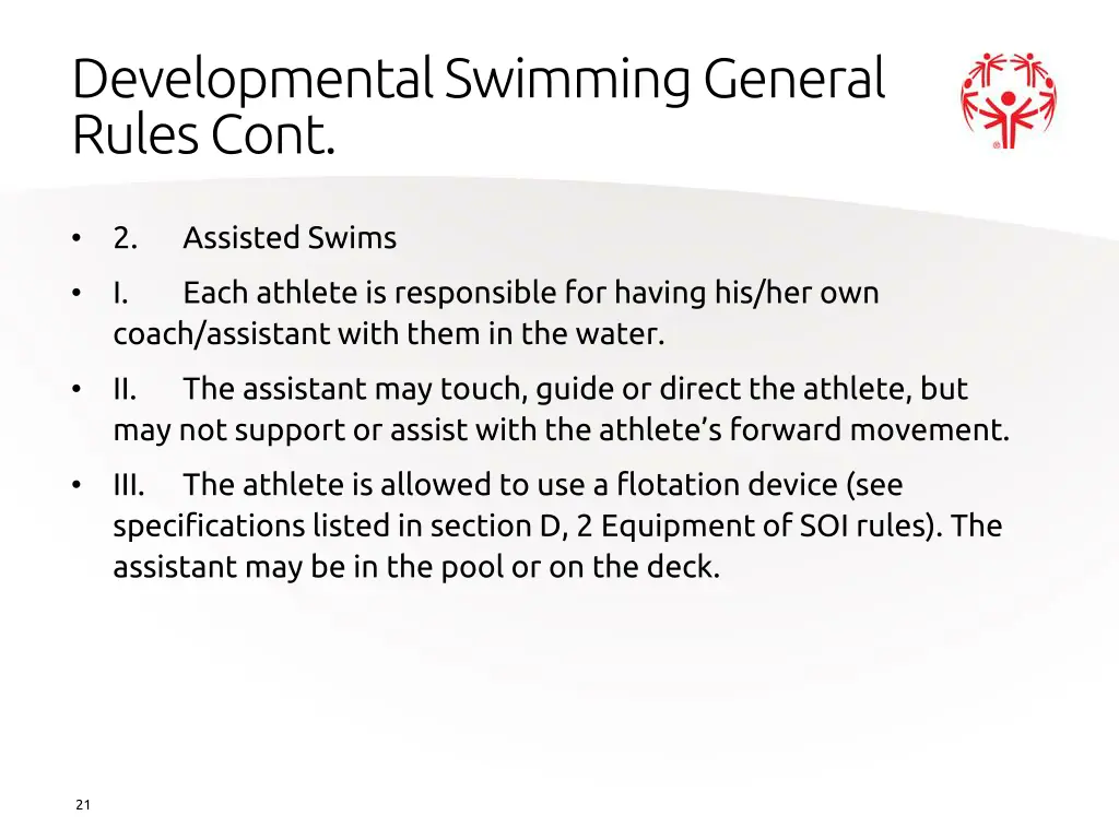 developmental swimming general rules cont