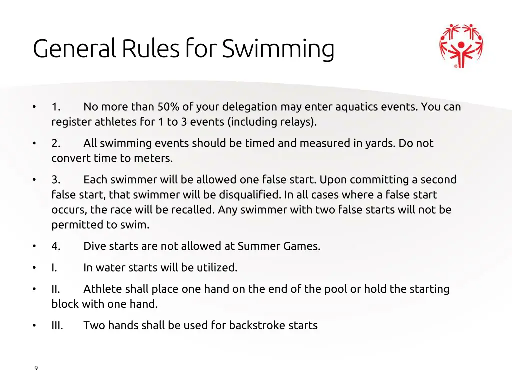 general rules for swimming