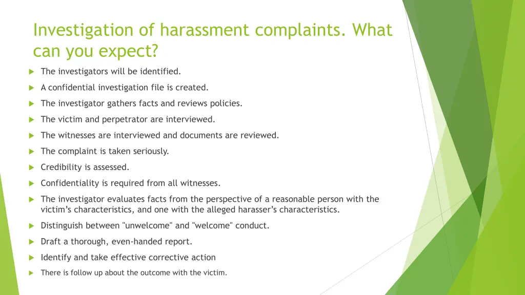 investigation of harassment complaints what