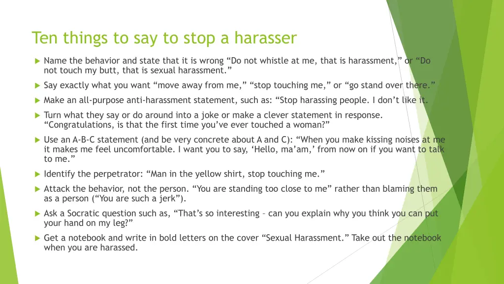 ten things to say to stop a harasser