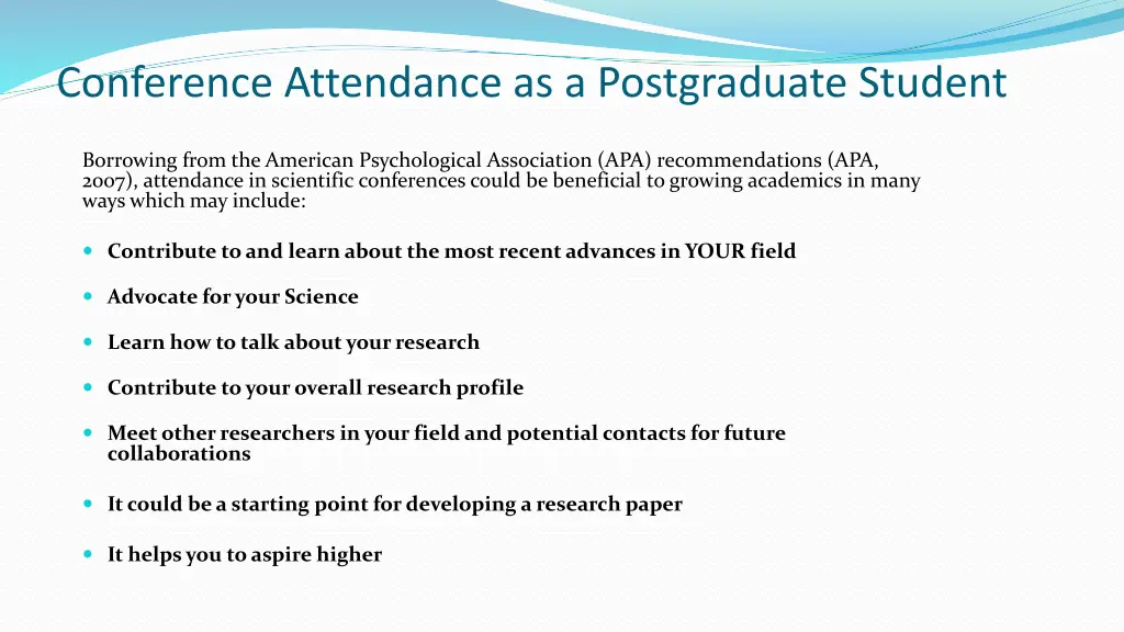 conference attendance as a postgraduate student 1