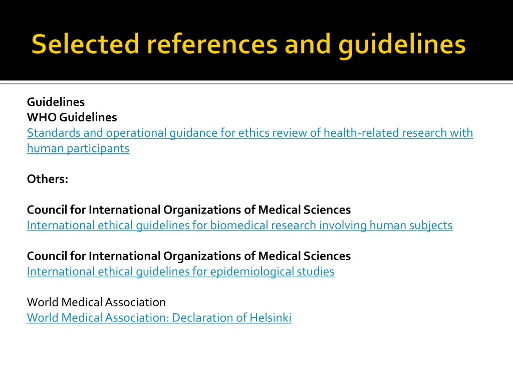 guidelines who guidelines standards