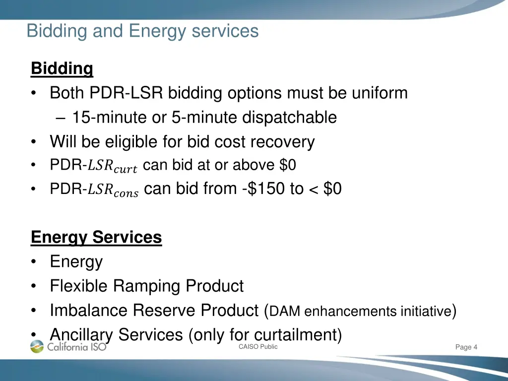 bidding and energy services