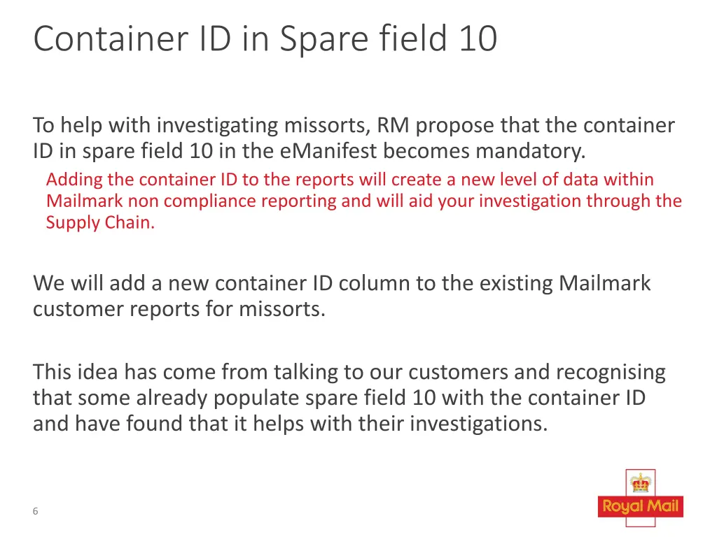 container id in spare field 10