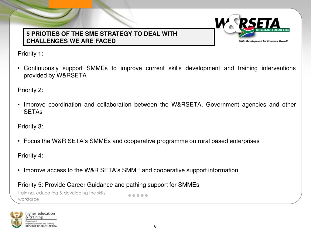 5 prioties of the sme strategy to deal with