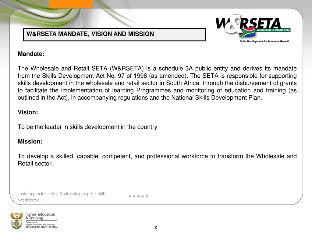 w rseta mandate vision and mission